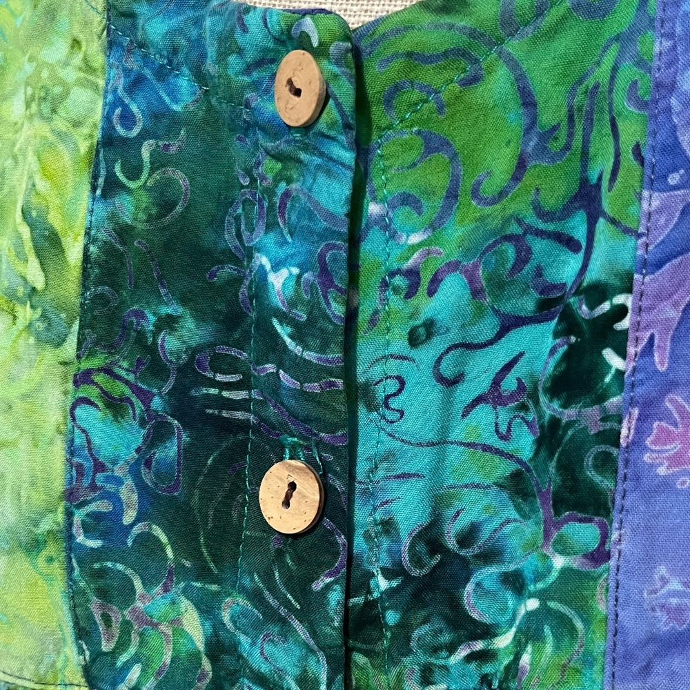 Vibrant Patchwork Button-Up Tie Front Batik Blous… - image 4